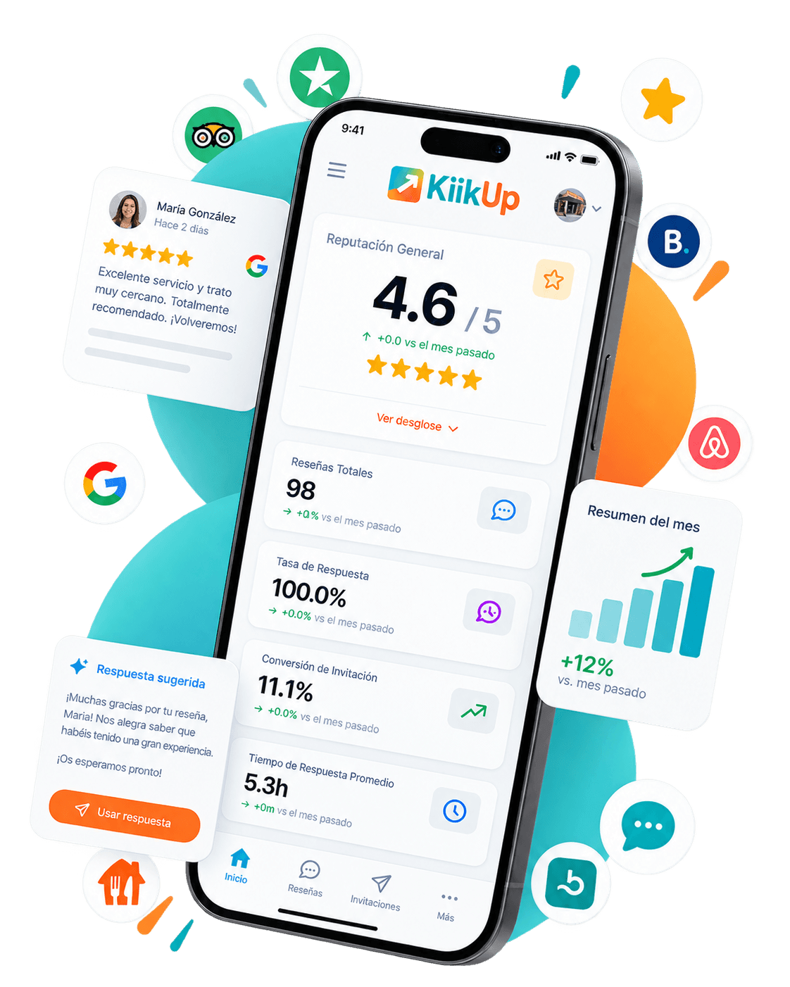 Interfaz de Kiikup para gestionar reseñas de Google, responder opiniones y controlar la reputación online de un negocio.