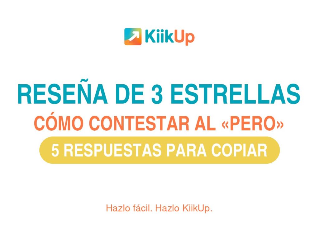 Portada con tres líneas de texto: reseña de 3 estrellas, cómo contestar al «pero» y cinco respuestas para copiar