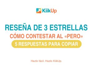 Portada con tres líneas de texto: reseña de 3 estrellas, cómo contestar al «pero» y cinco respuestas para copiar
